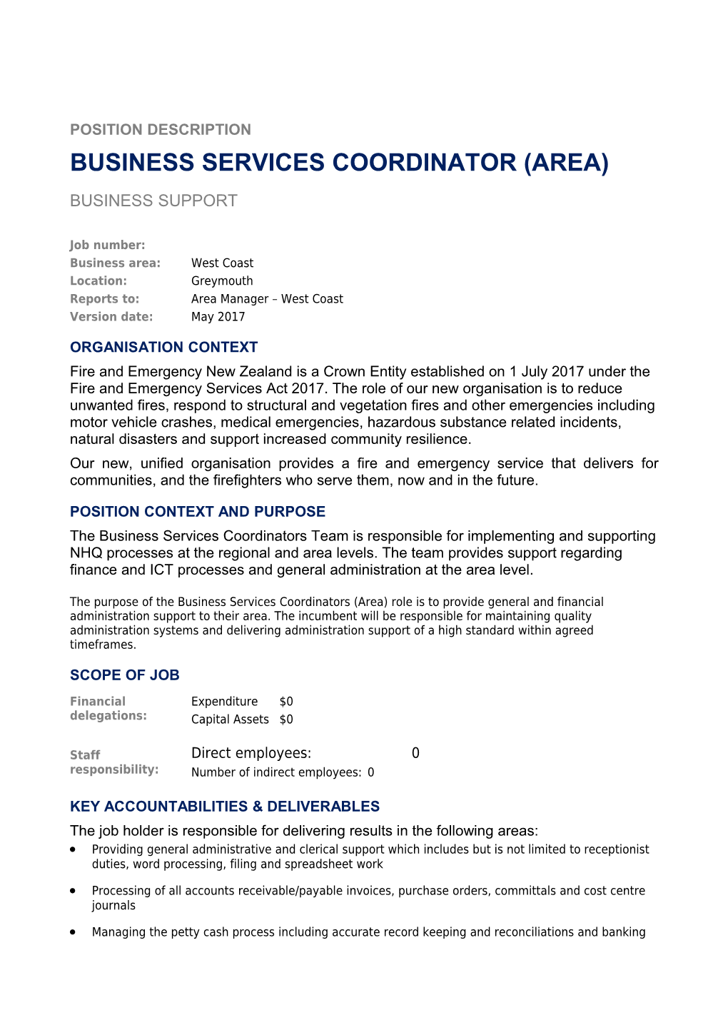 Business Services Coordinator (Area)