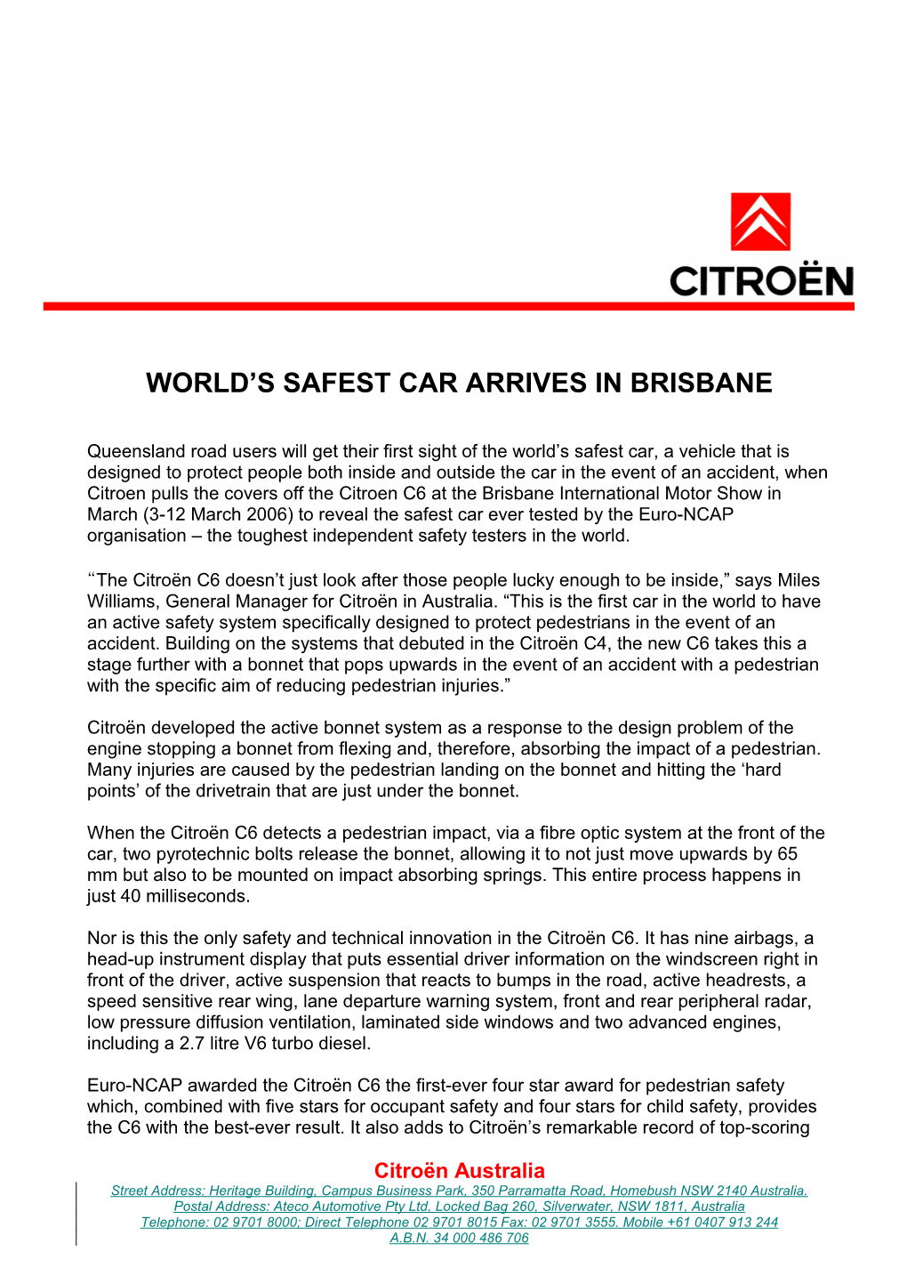 World S Safest Car Arrives in Brisbane