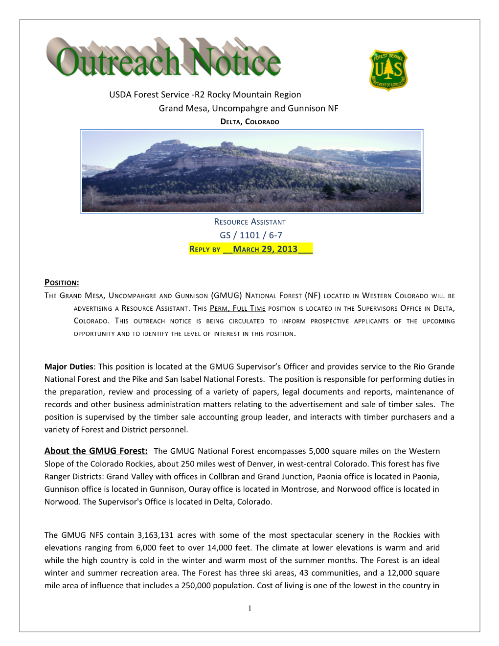 USDA Forest Service -R2 Rocky Mountain Region