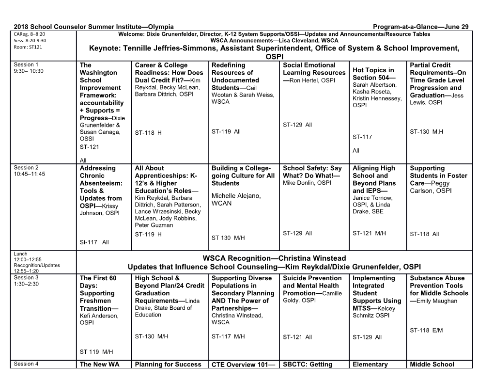 2018 School Counselor Summer Institute Olympiaprogram-At-A-Glance June 29