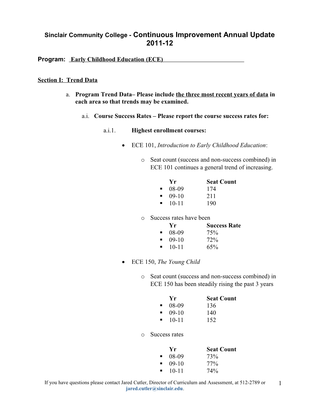 Sinclair Community College - Continuous Improvement Annual Update 2011-12