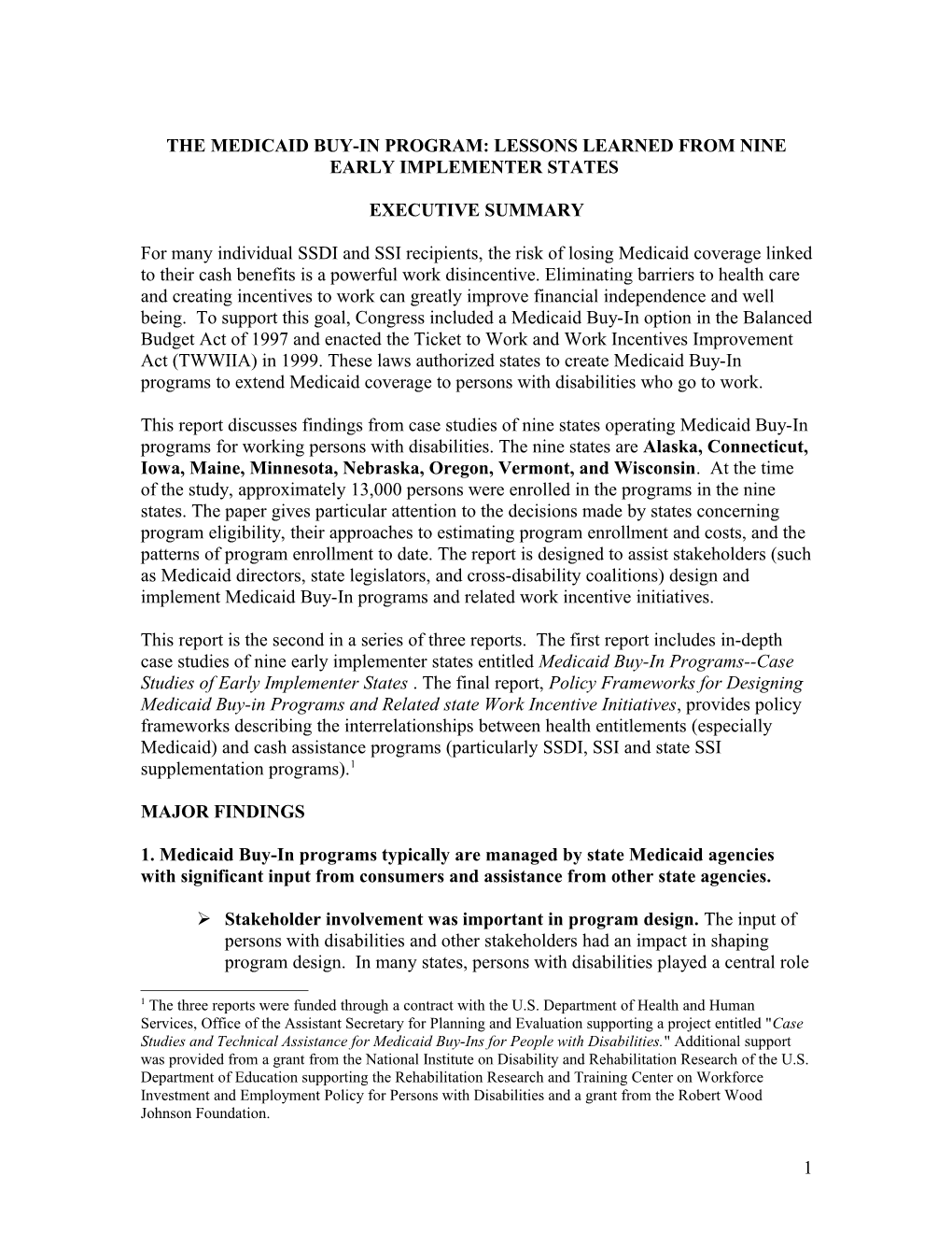 The Medicaid Buy-In Program: Lessons Learned from Nine Early Implementer States