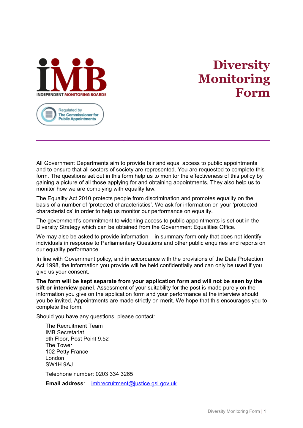 IMB Diversity Monitoring Form