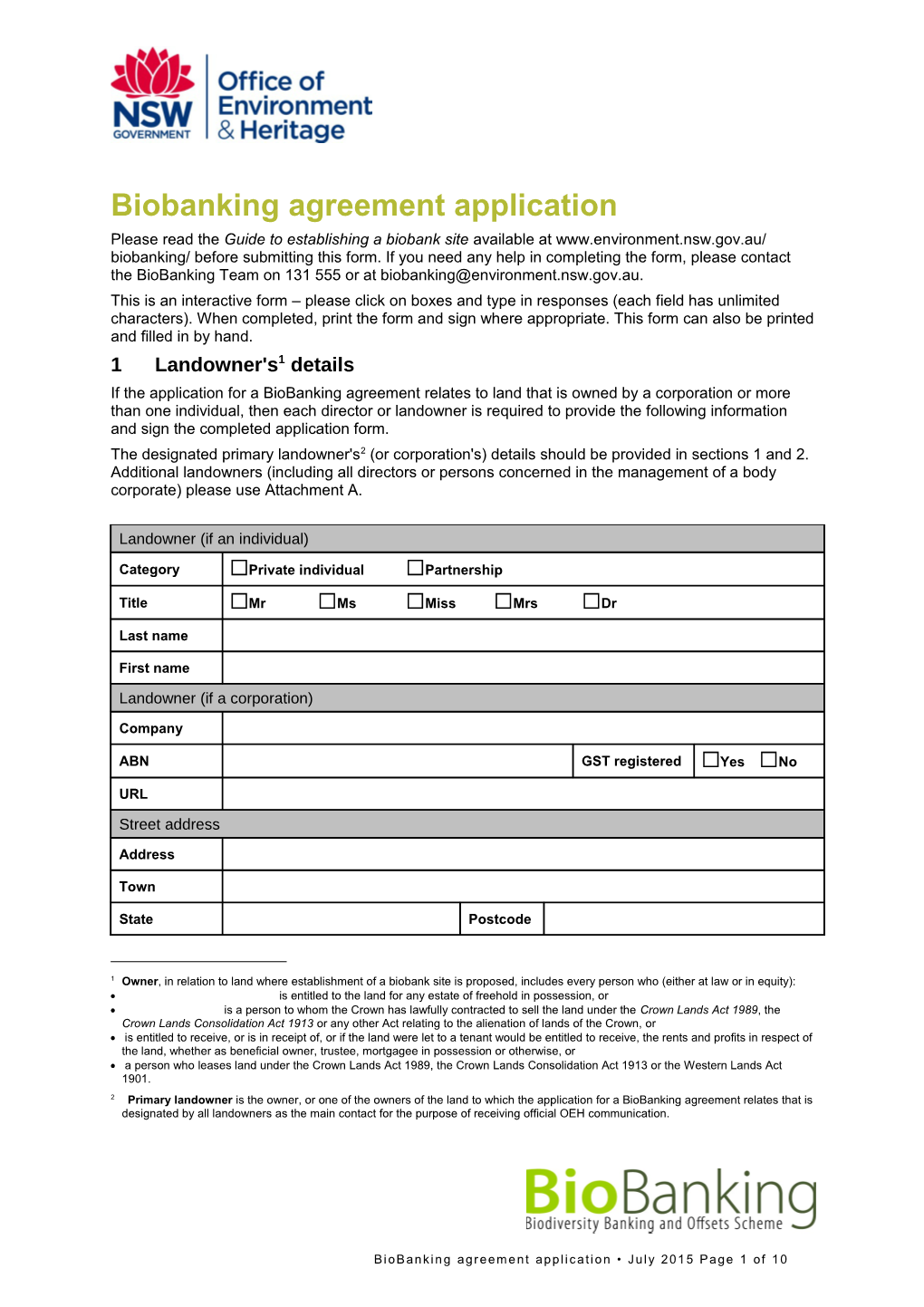 Biobanking Agreement Application