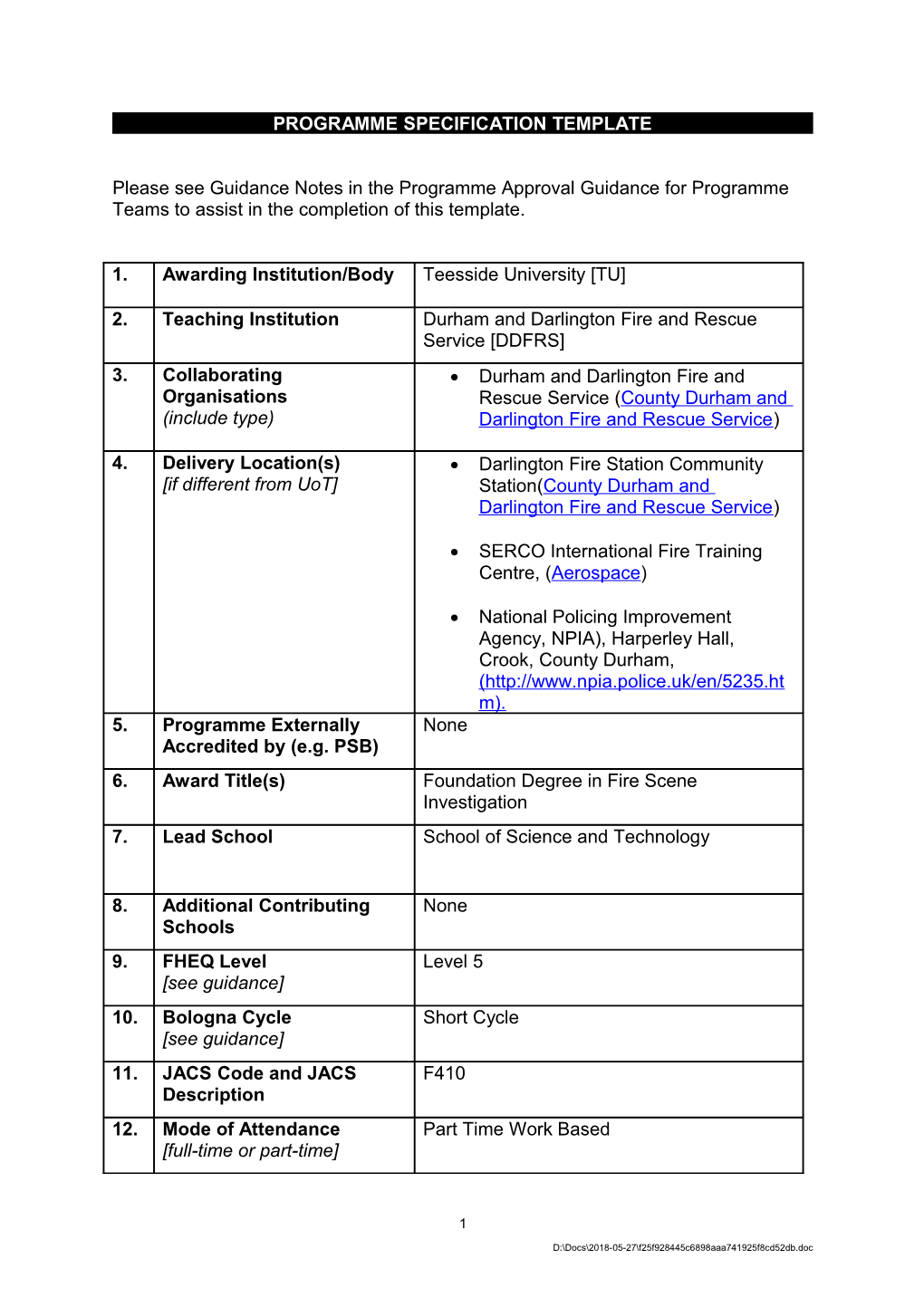 Programme Specification Template s1