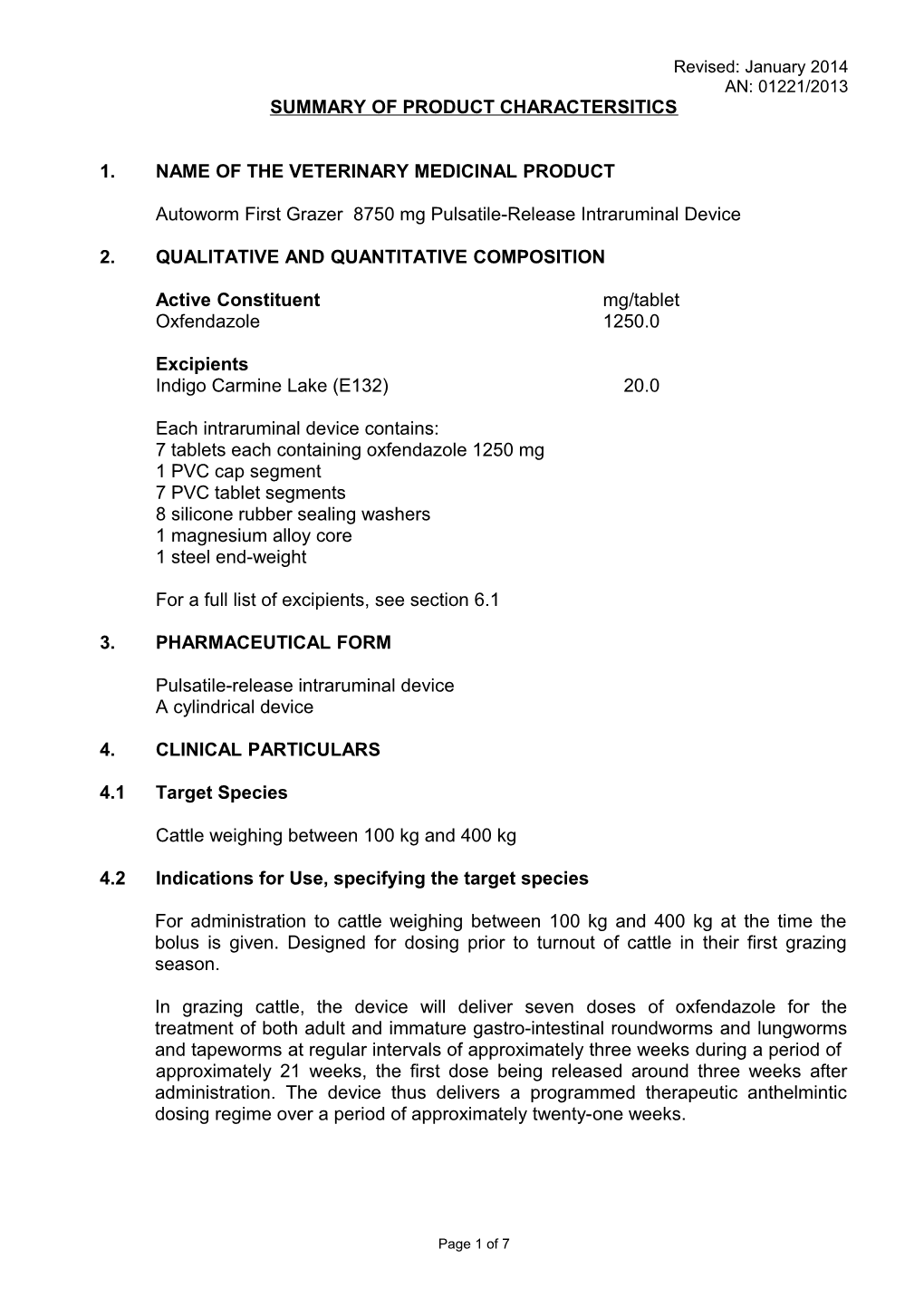 Part IB Summary of Product Characteristics