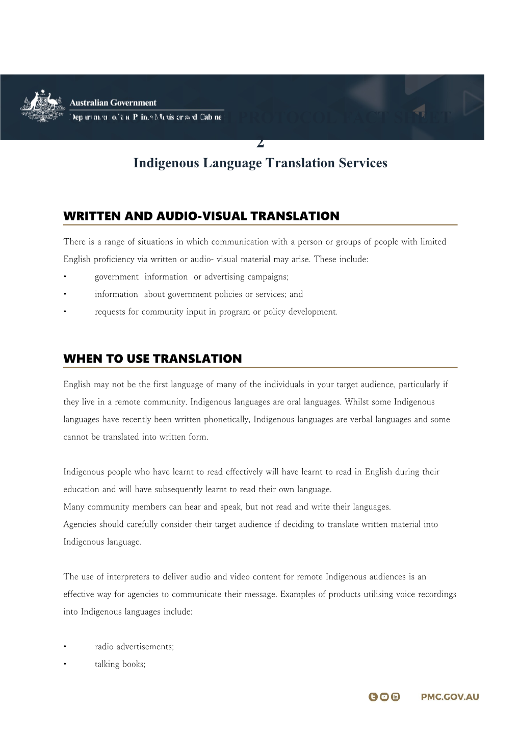 Commonwealth Protocol Factsheet 2: Indigenous Language Translation Services