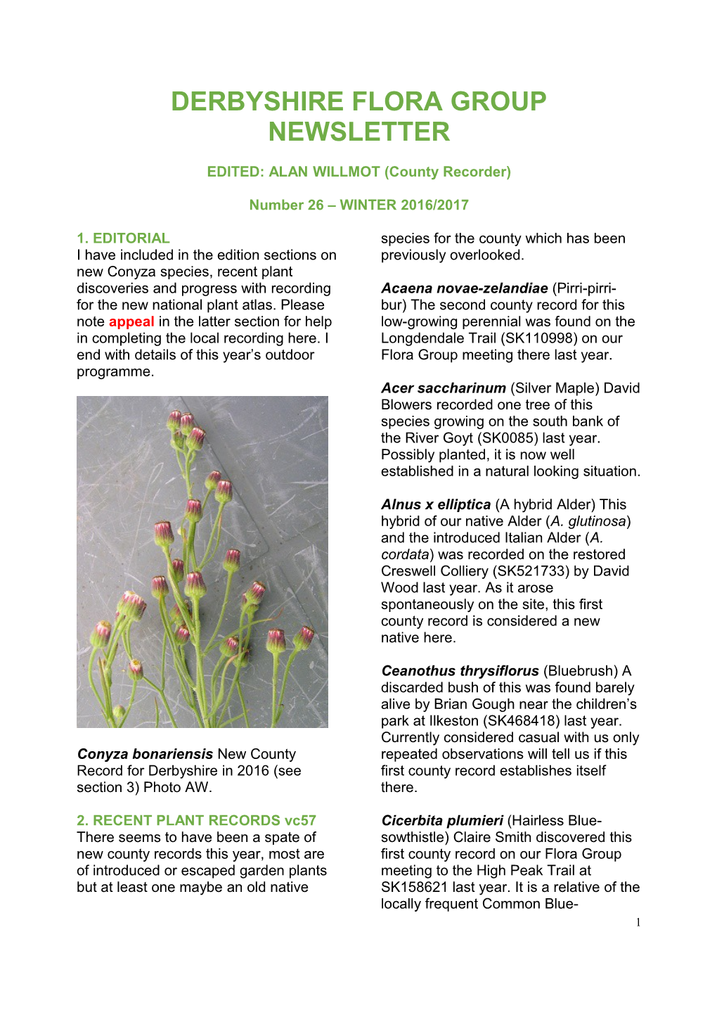 Derbyshire Flora Group Newsletter