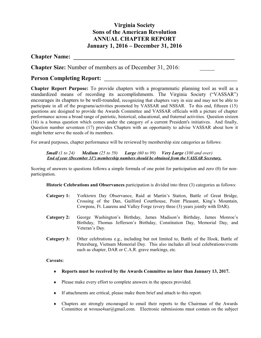 VASSAR Chapter Report Form for 2010