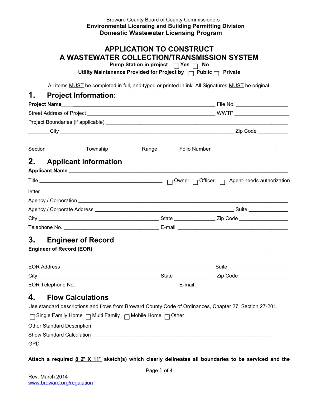 Application To Construct A Wastewater Collection/Transmission System