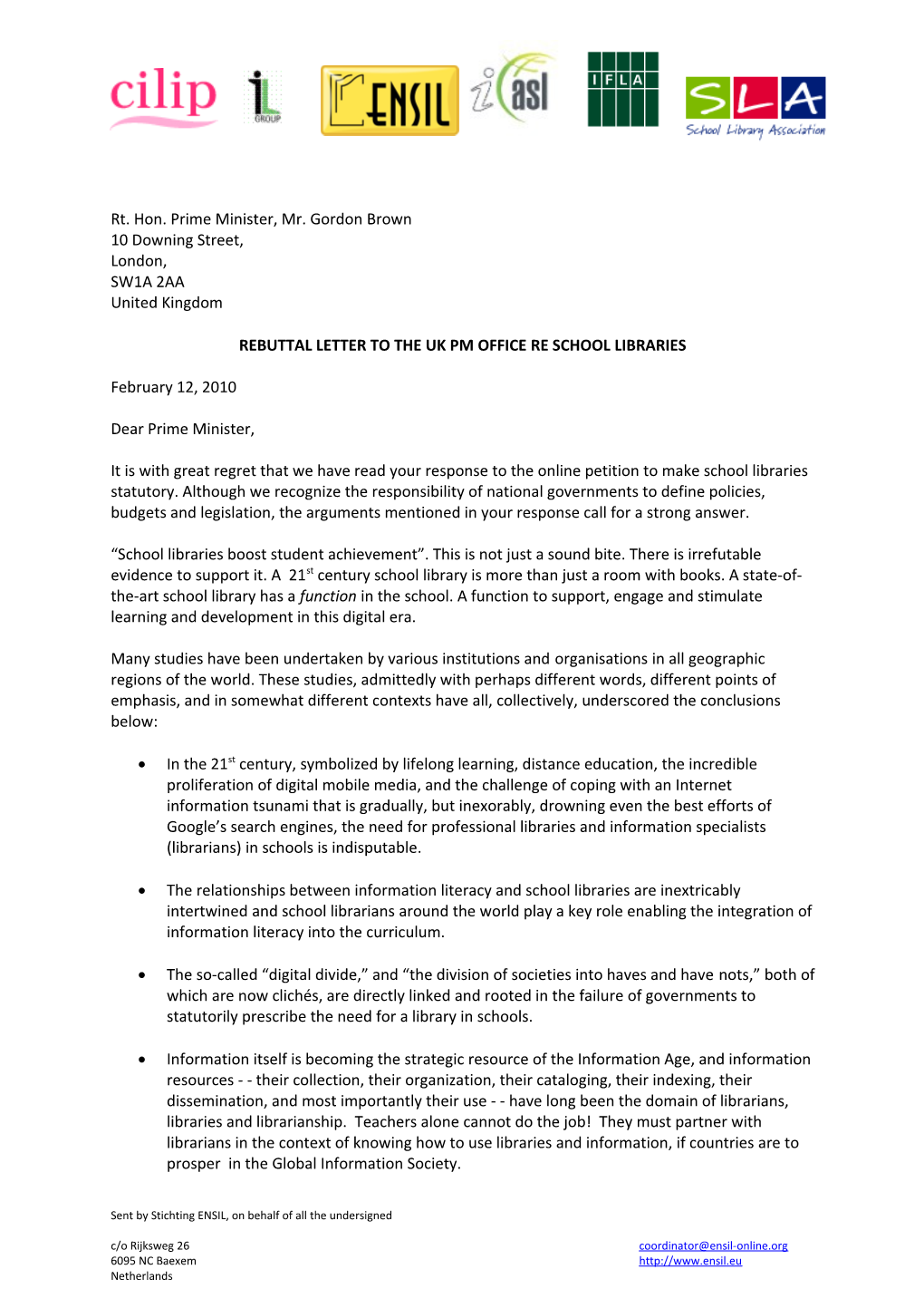 Rebuttal Letter to the Uk Pm Office Re School Libraries
