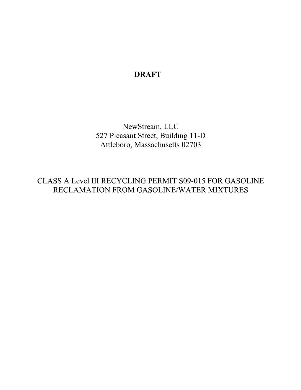 Gasoline/Water Mixtures DRAFT