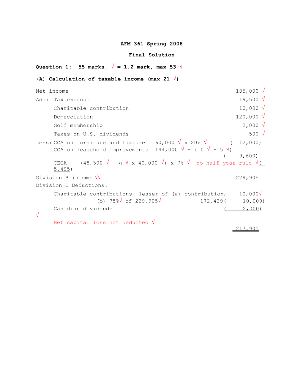 A) Calculation of Taxable Income(Max 21