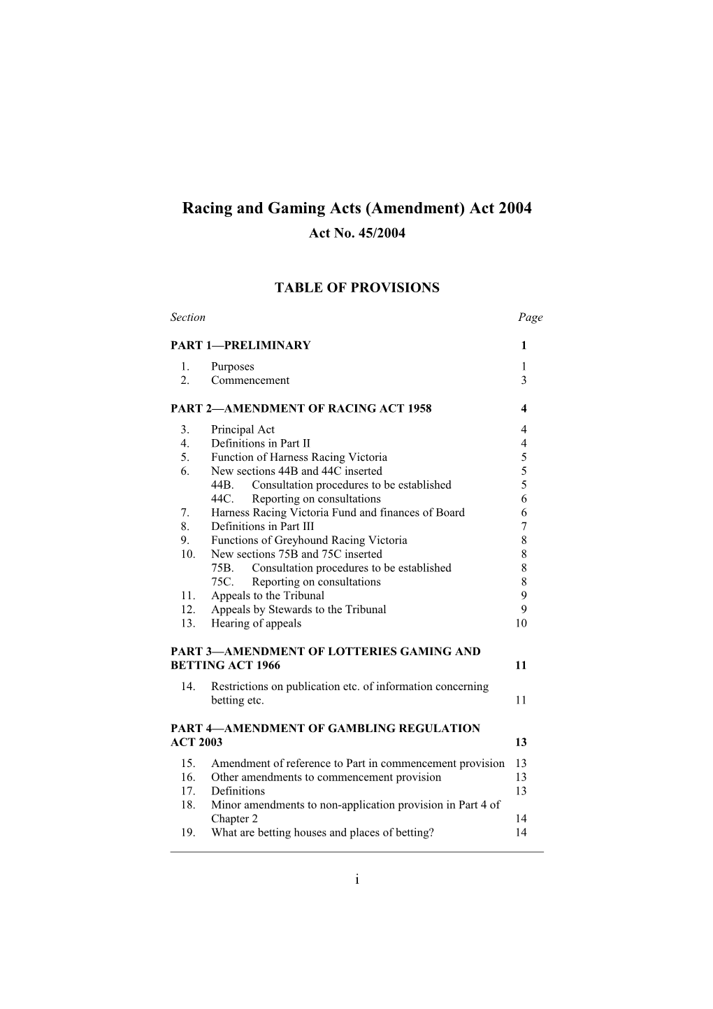 Racing and Gaming Acts (Amendment) Act 2004