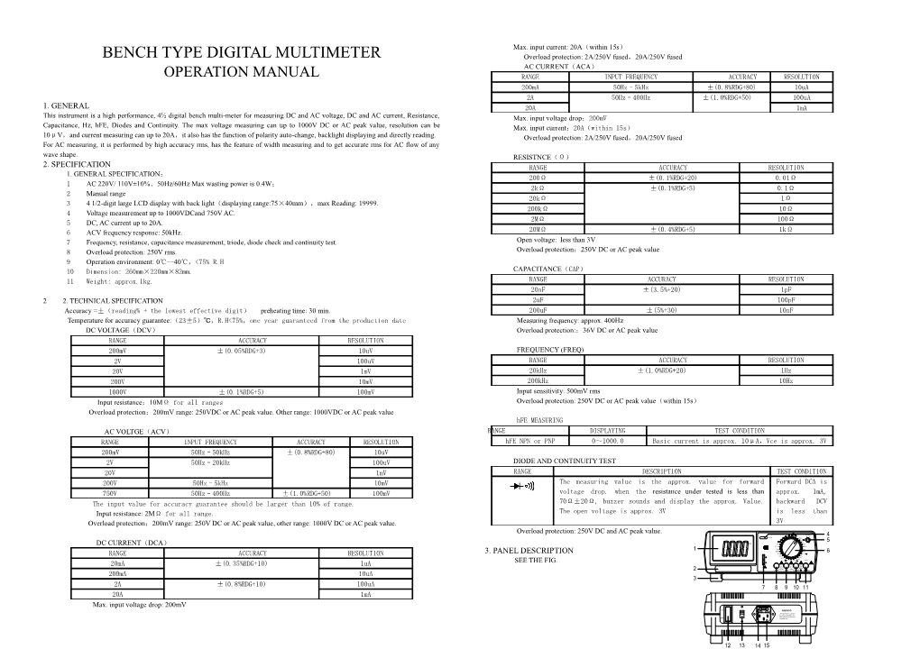 Bench Type Digital Multimeter