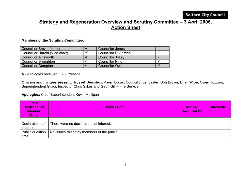 Strategy and Regeneration Overview and Scrutiny Committee 3 April 2006