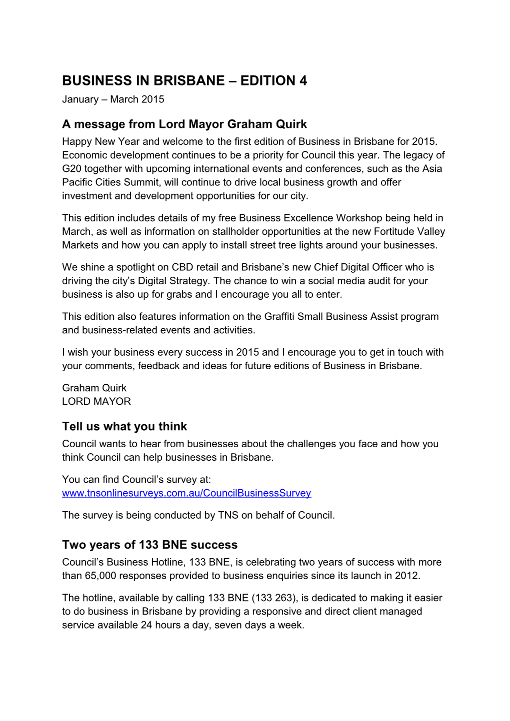 A Message from Lord Mayor Graham Quirk