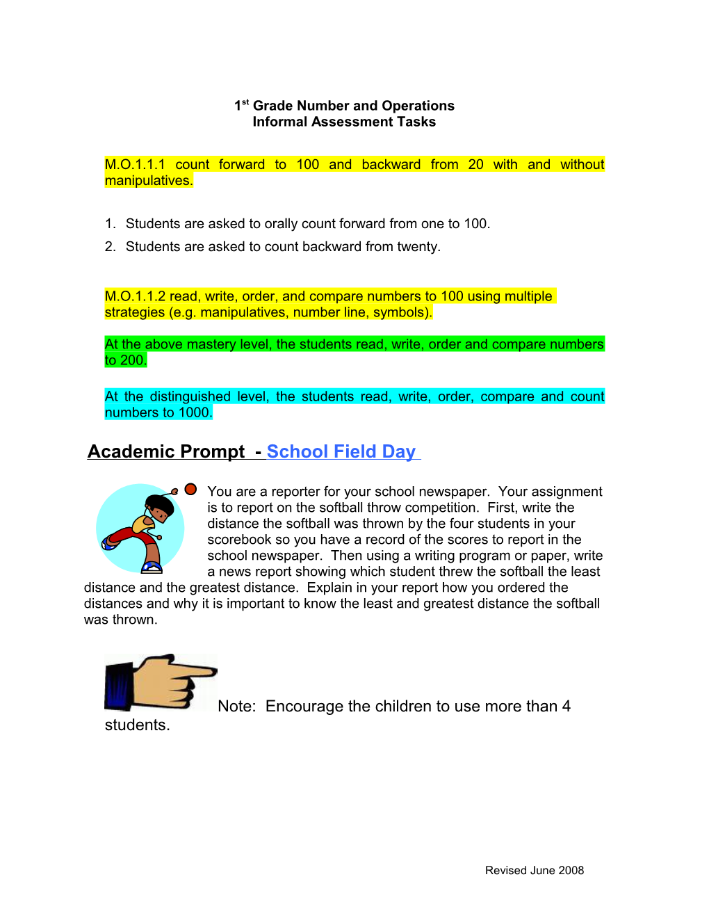 Assessment Activities Numbers and Operations