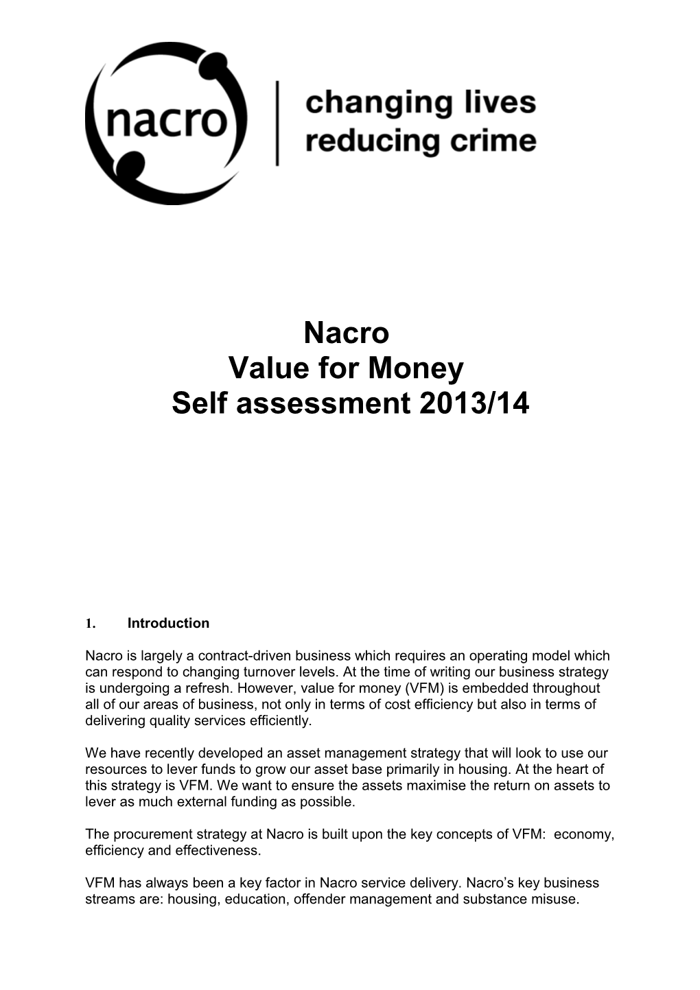 Value for Money Self Assessment 2013/14