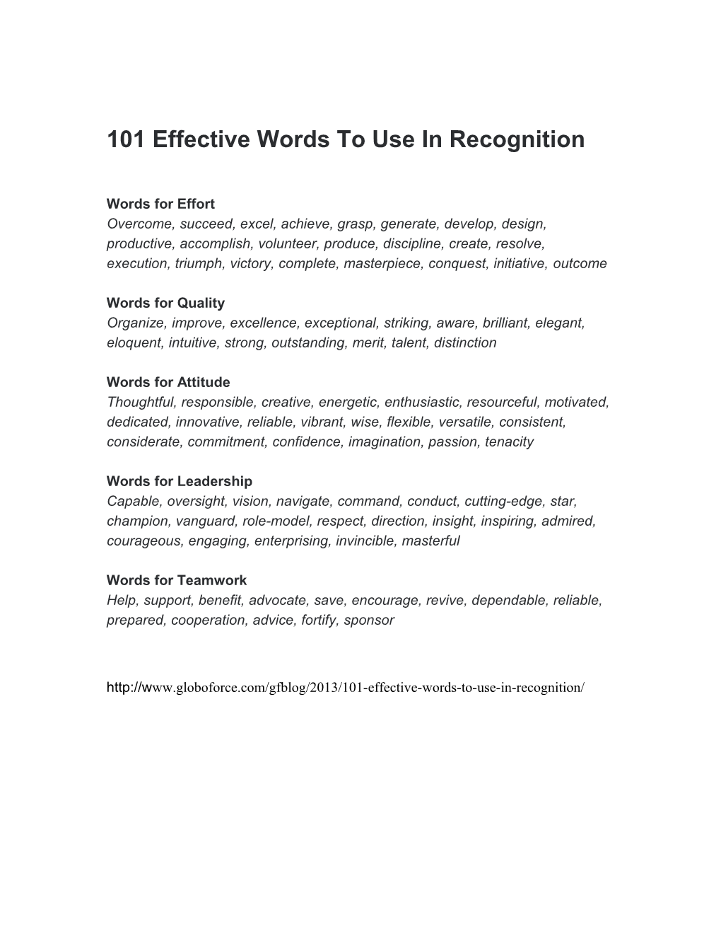101 Effective Words to Use in Recognition