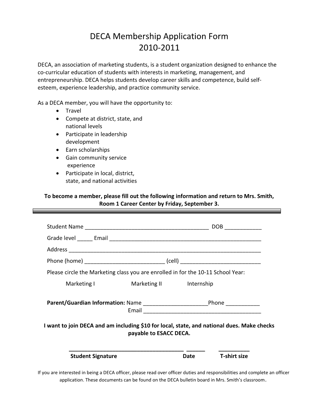 DECA Membership Application Form
