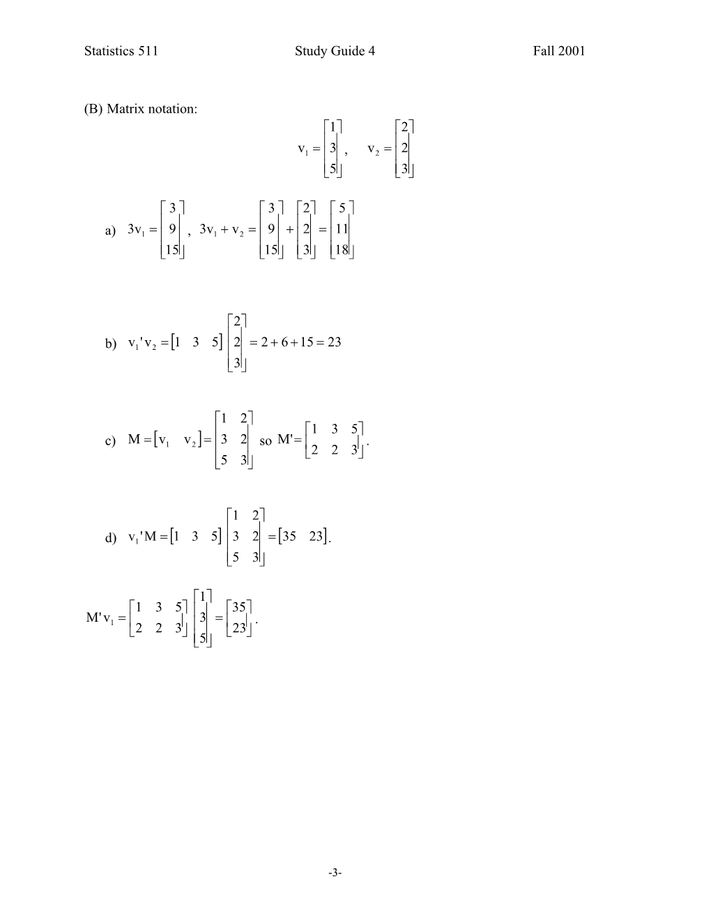 A) Random Variables And Linear Combinations