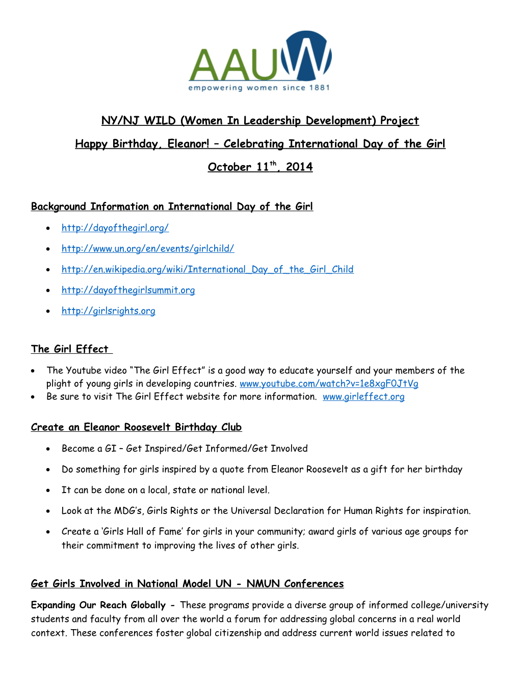 NY/NJ WILD (Women in Leadership Development) Project