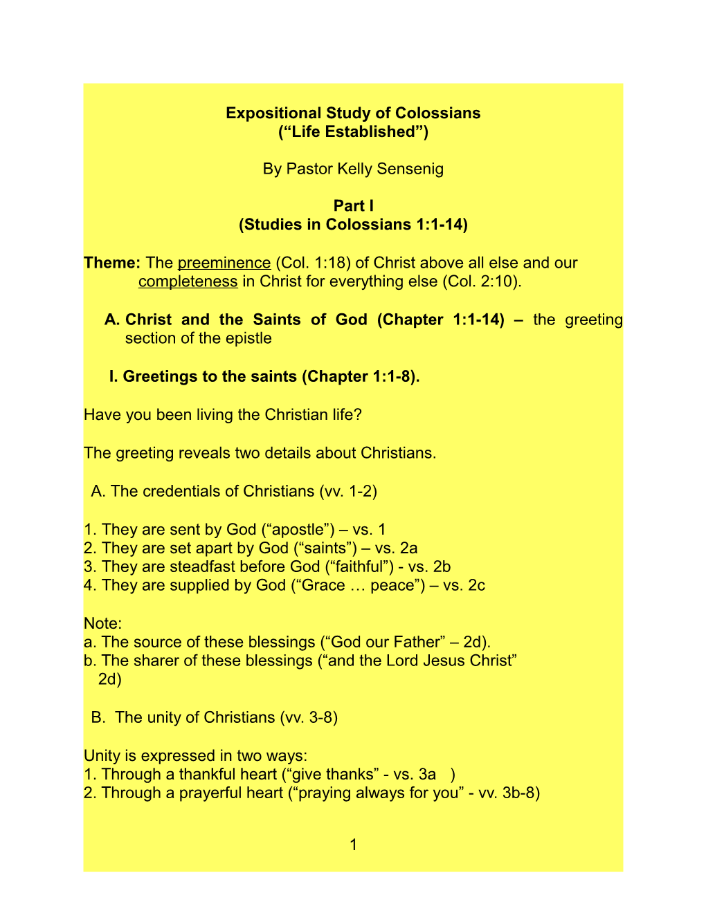 Expositional Study of Colossians