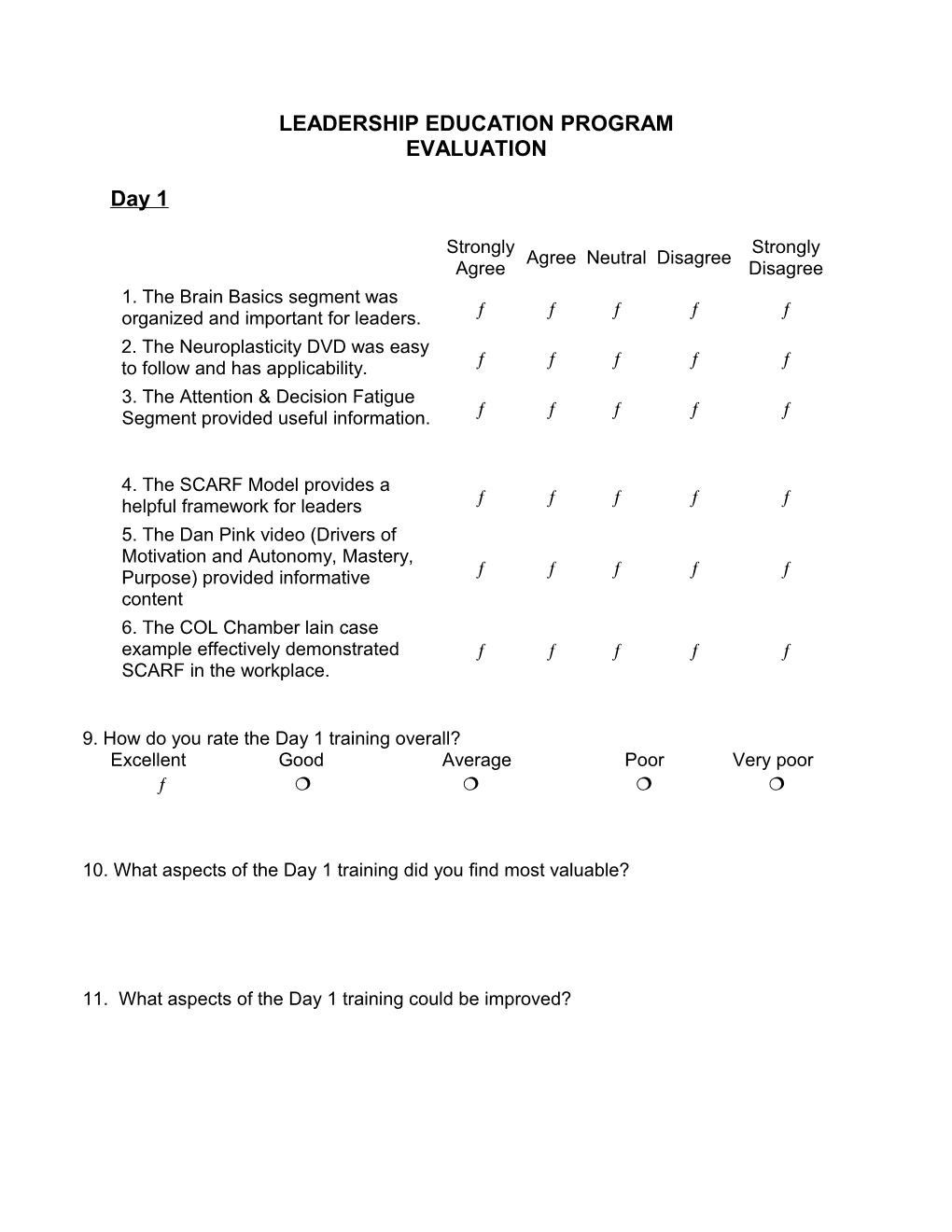 Sample Training Evaluation Form (Leadership Education Program)