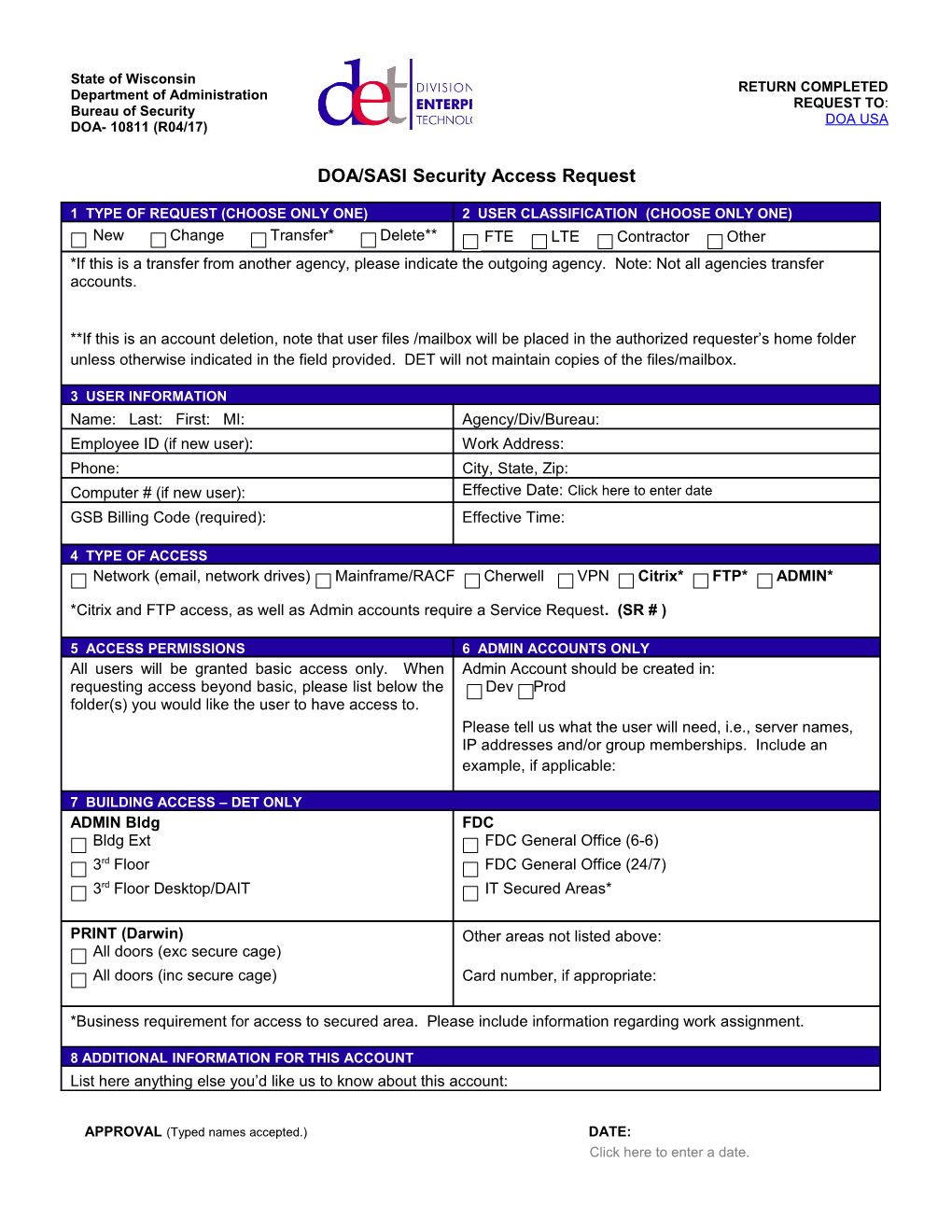 DOA/SASI Security Access Request