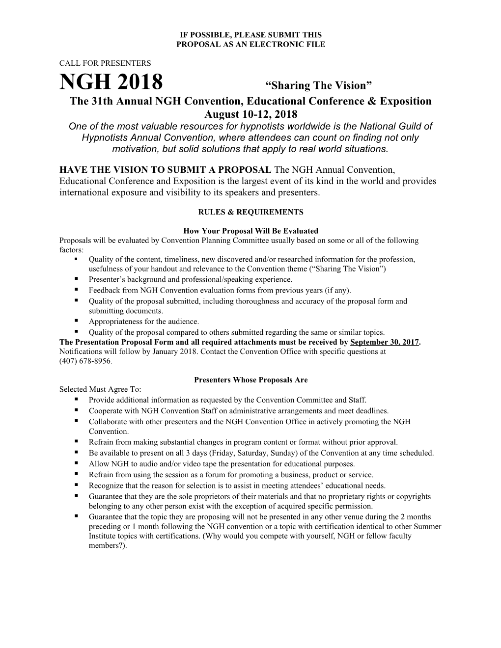 2018 NGH Conference - Presenter Proposal Form
