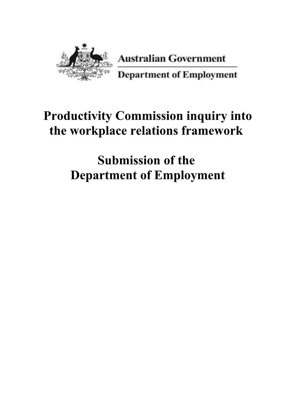 Productivity Commission Inquiry Into the Workplace Relations Framework