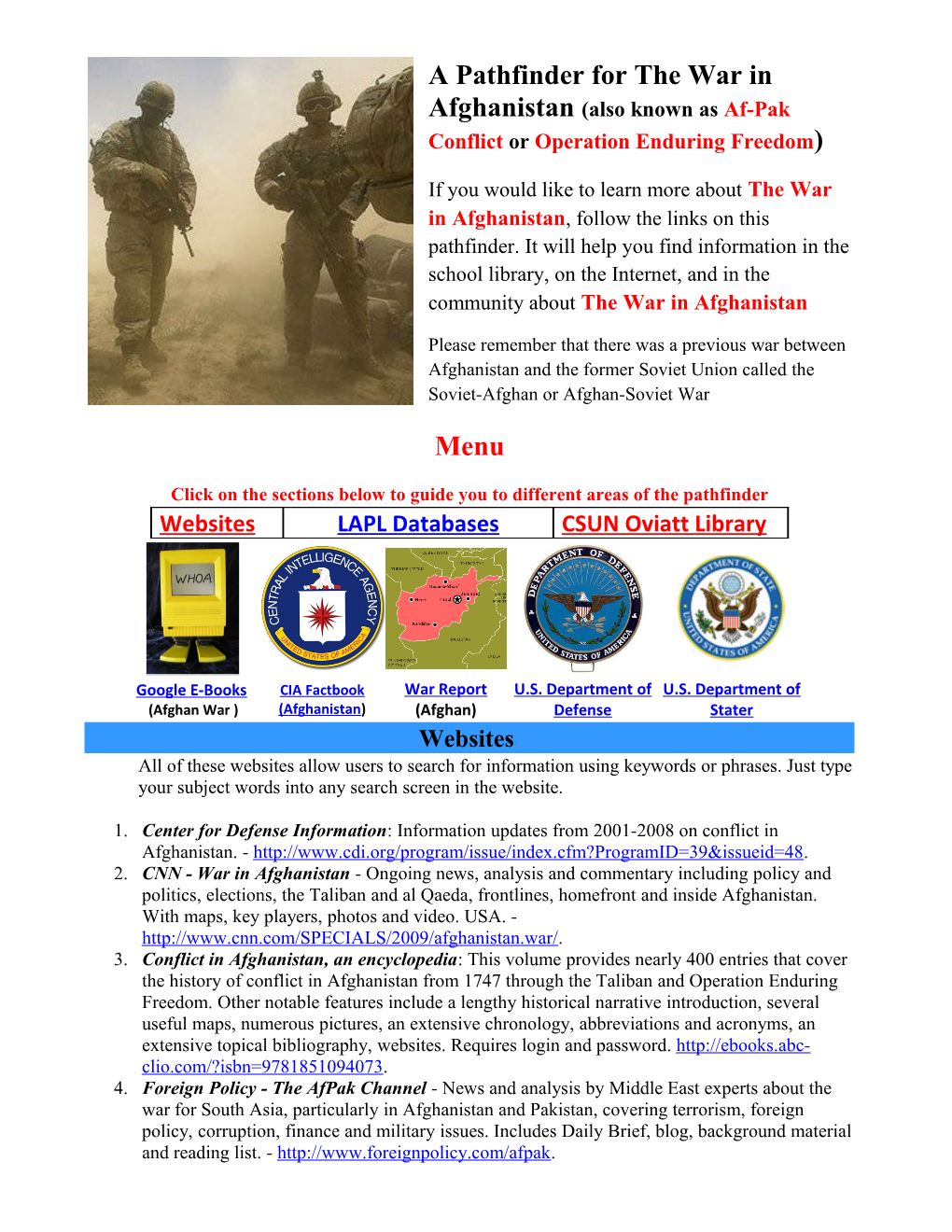 Center for Defense Information : Information Updates from 2001-2008 on Conflict in Afghanistan