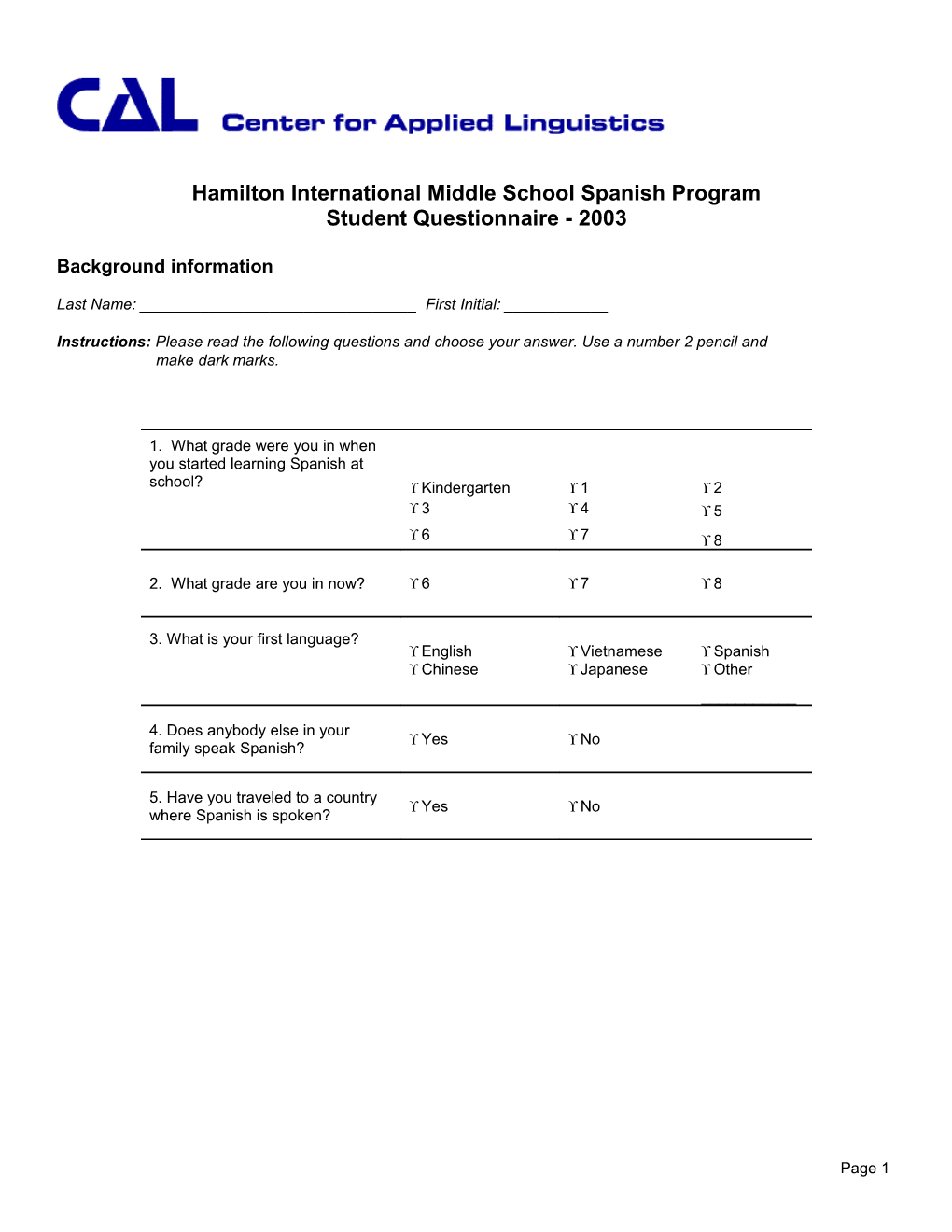 Student Self-Assessment for Middle School