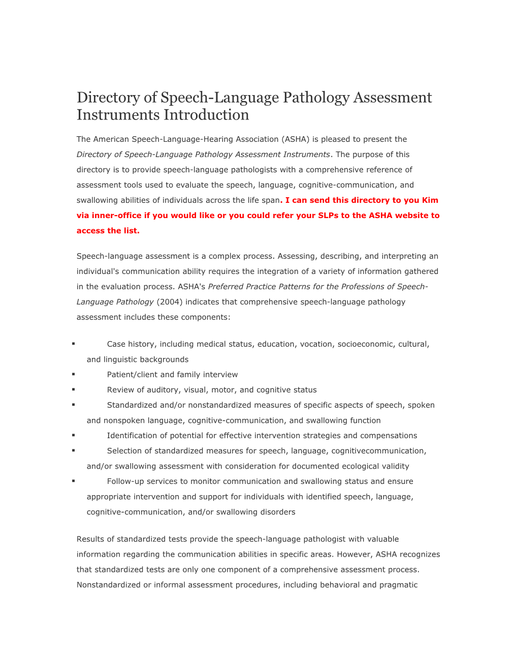Directory of Speech-Language Pathology Assessment Instruments Introduction