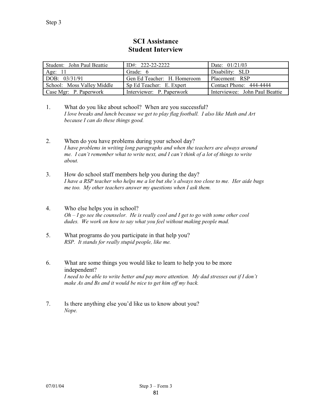 1. What Do You Like About School? When Are You Successful?