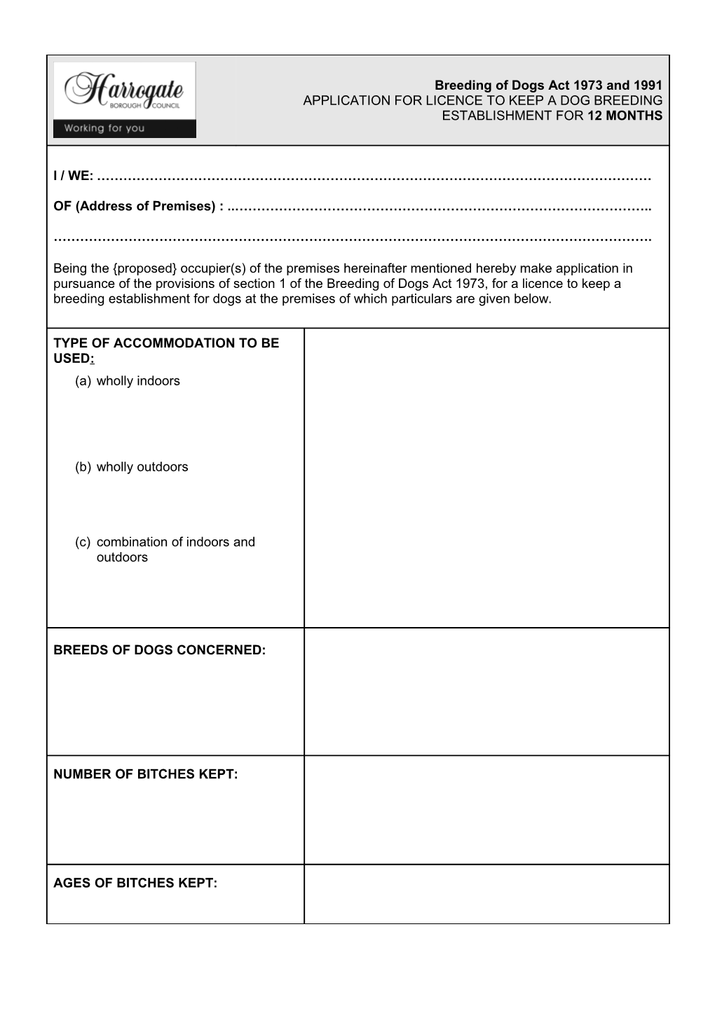 Dog Breeding Licence Application Form