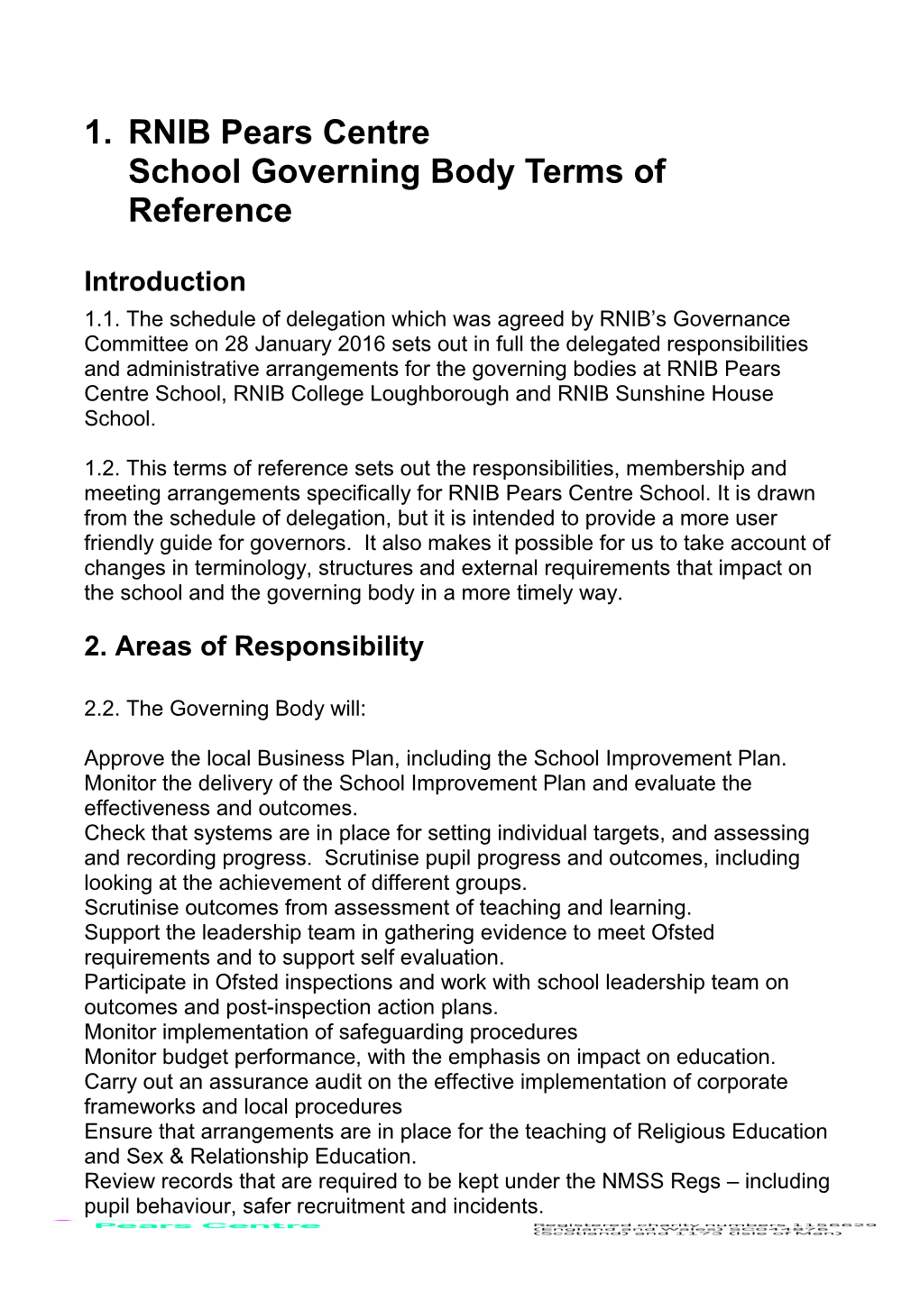 RNIB Pears Centre School Governing Body Terms of Reference
