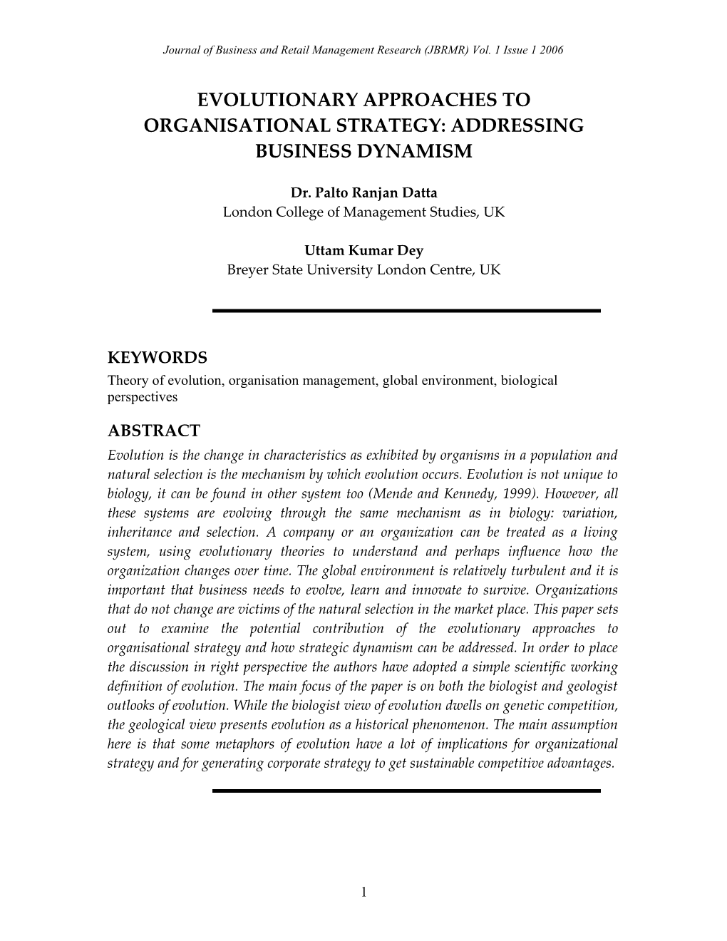 Evolutionary Approaches to Organisational Strategy: Addressing Business Dynamism