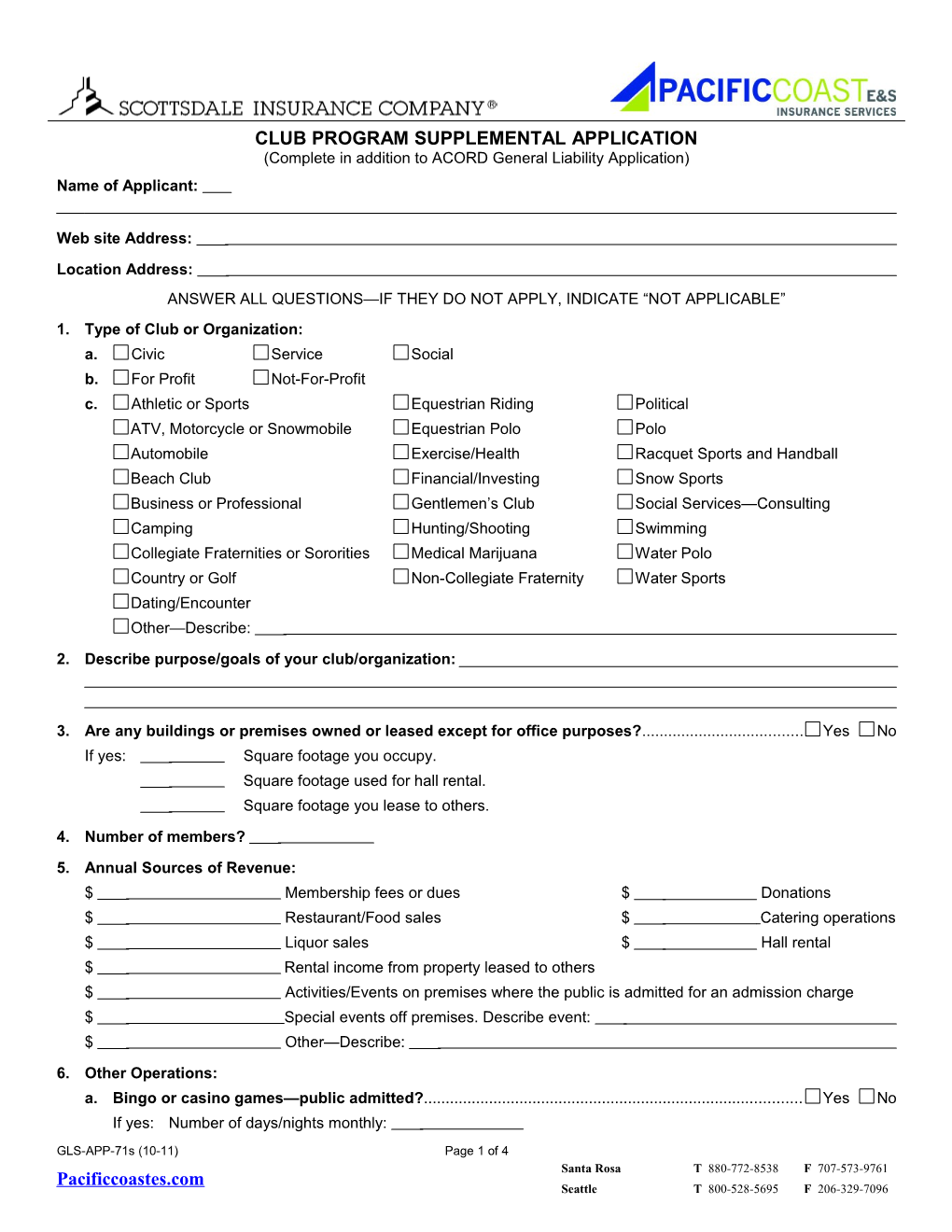 Club Program Supplemental Application