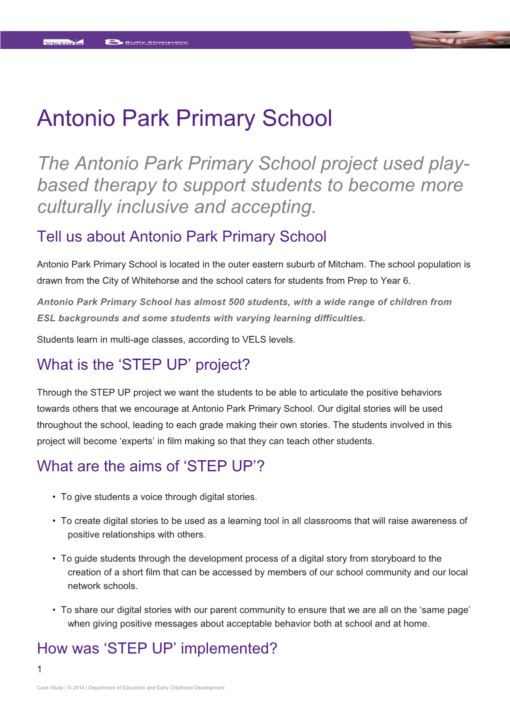 Bully Stoppers Case Study Antonio Park Primary School