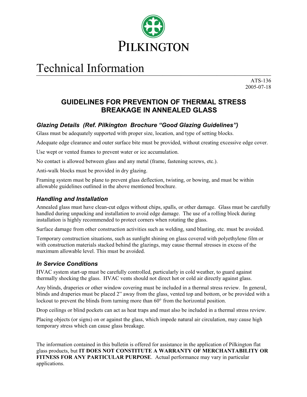 Guidelines for Prevention of Thermal Stress Breakage in Annealed Glass