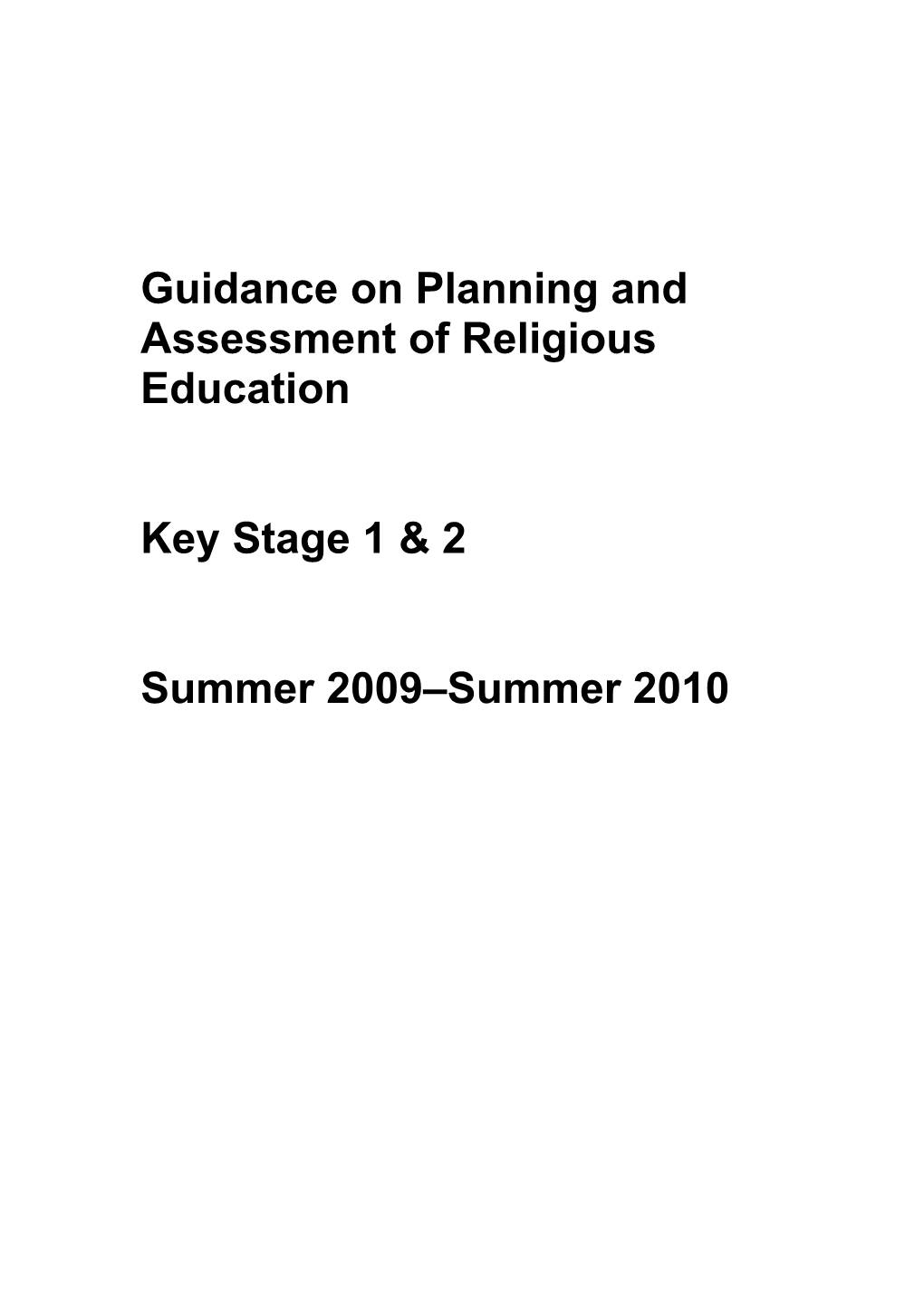 Guidance On Planning And Assessment Of Religious Education