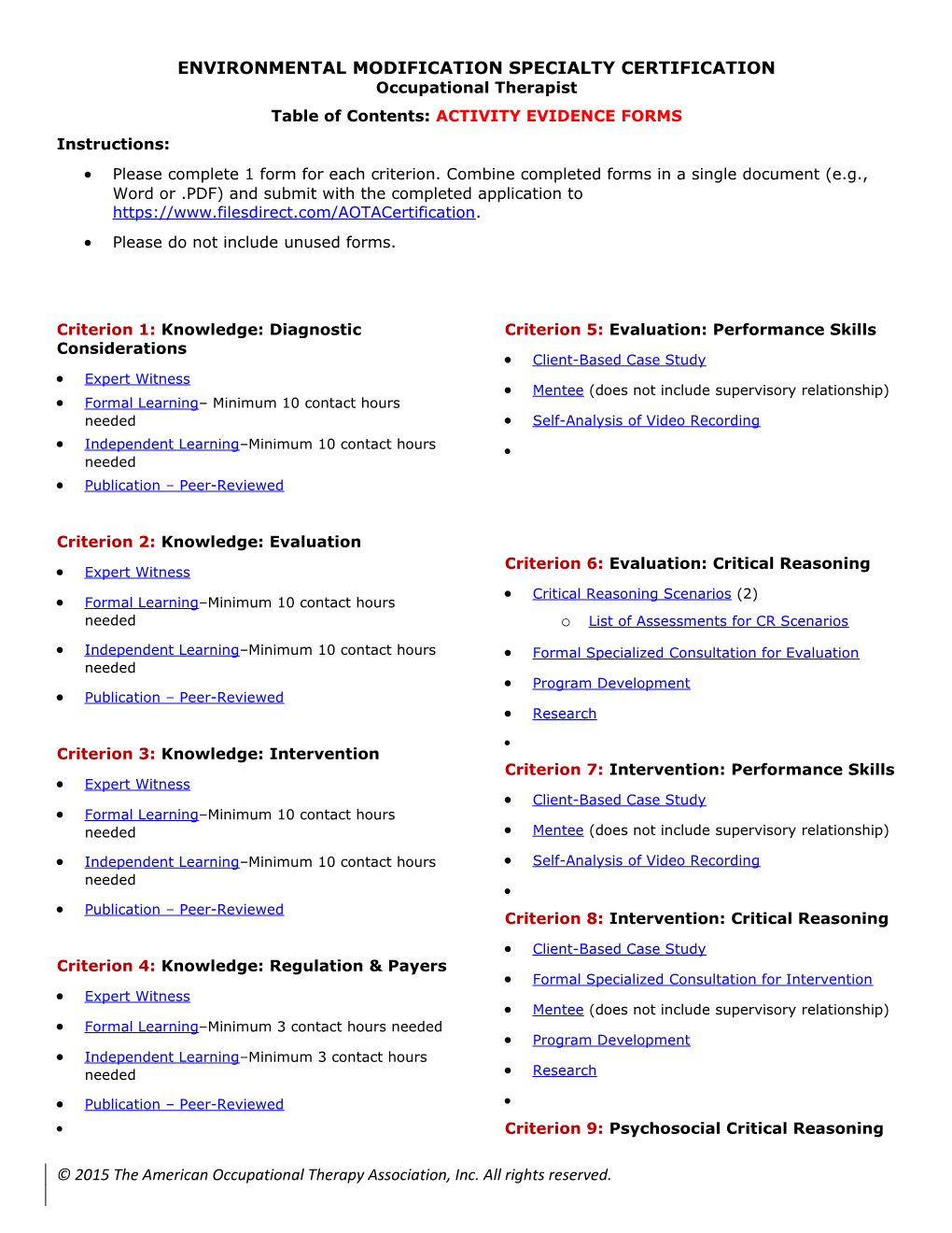 Environmental Modification Specialty Certification