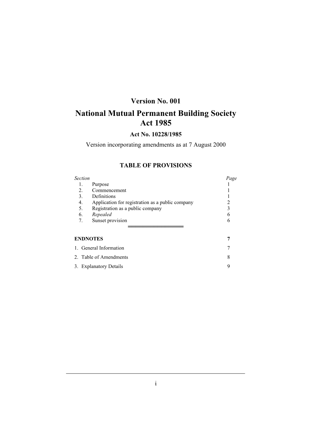 National Mutual Permanent Building Society Act 1985