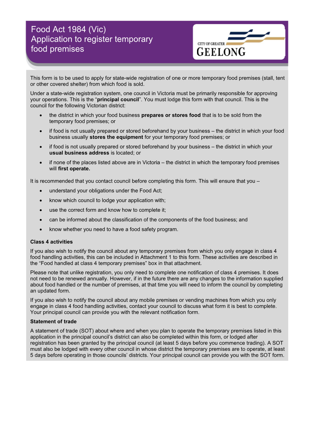 This Form Is to Be Used to Apply for State-Wide Registration of One Or More Temporary Food