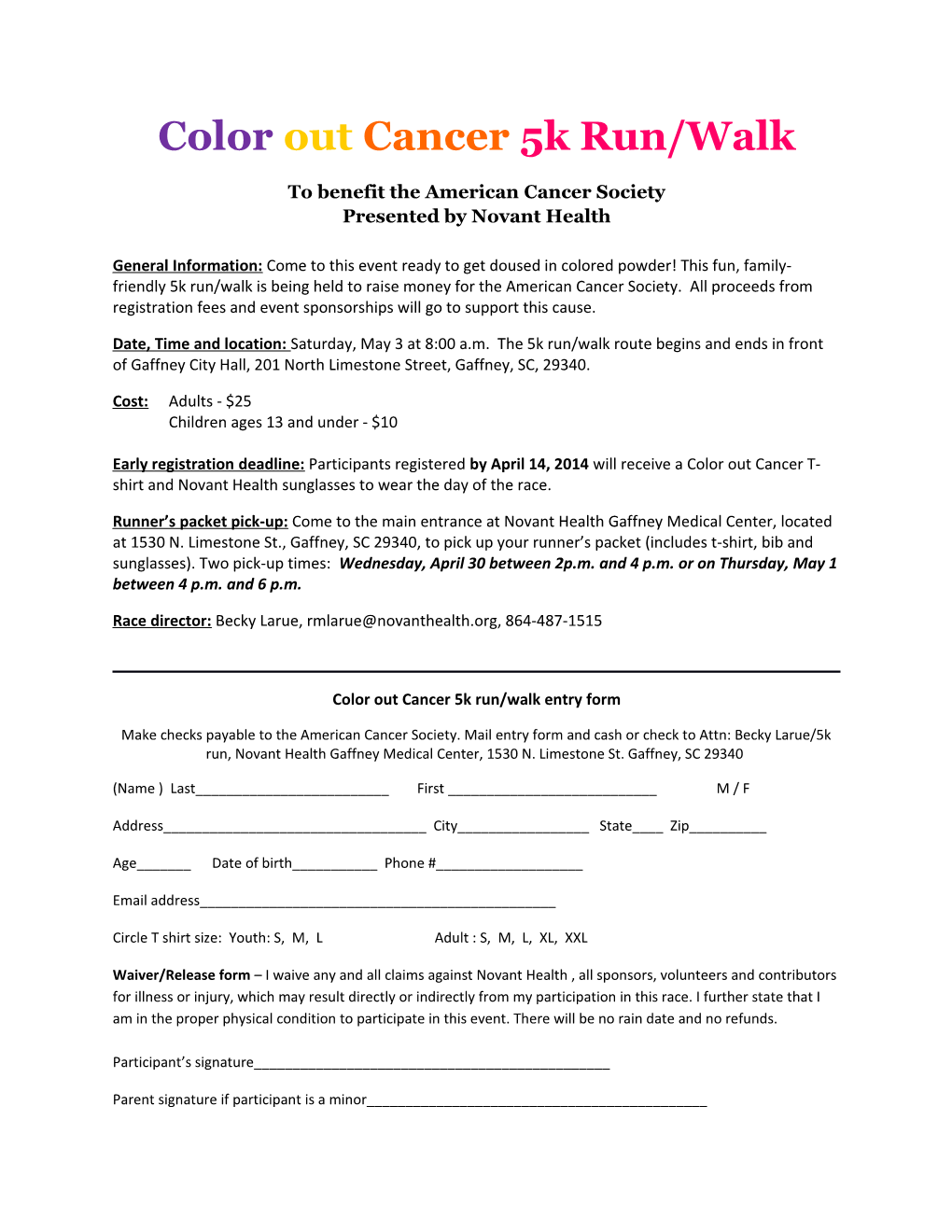 Color out Cancer 5K Run/Walk