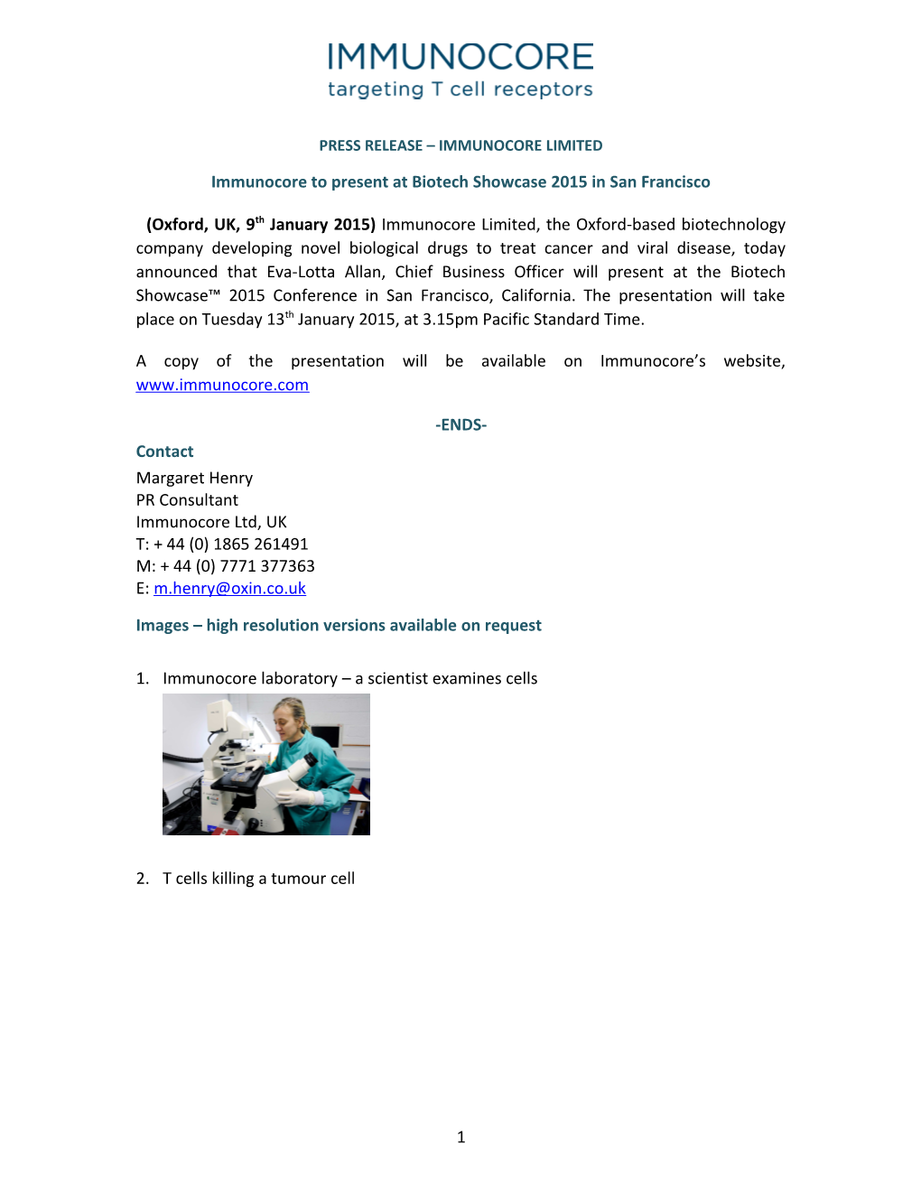 Press Release Immunocore Limited