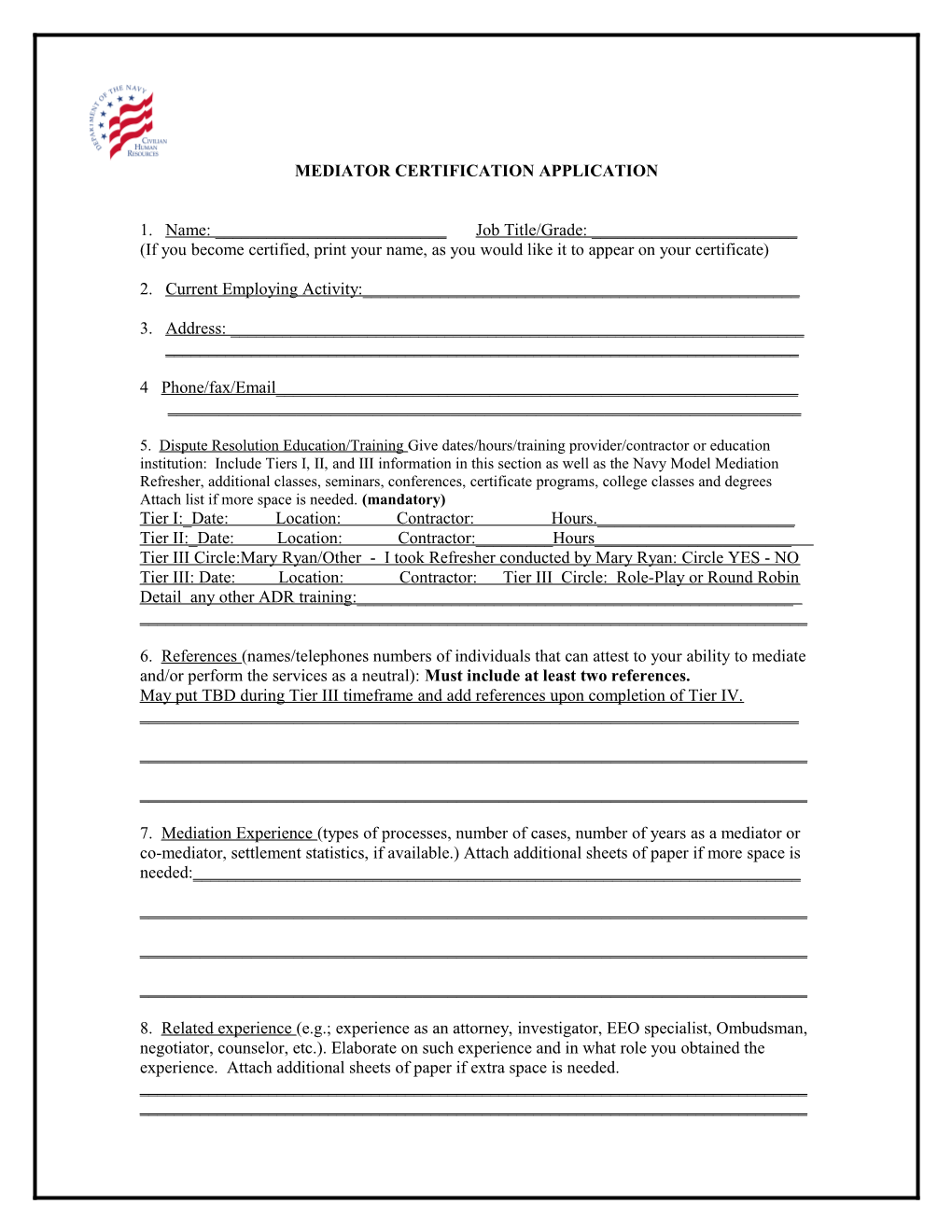 Mediator Certification Application