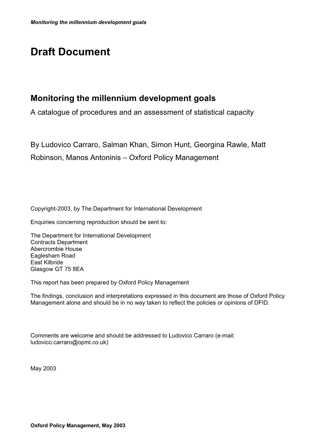 Monitoring the Millennium Development Goals